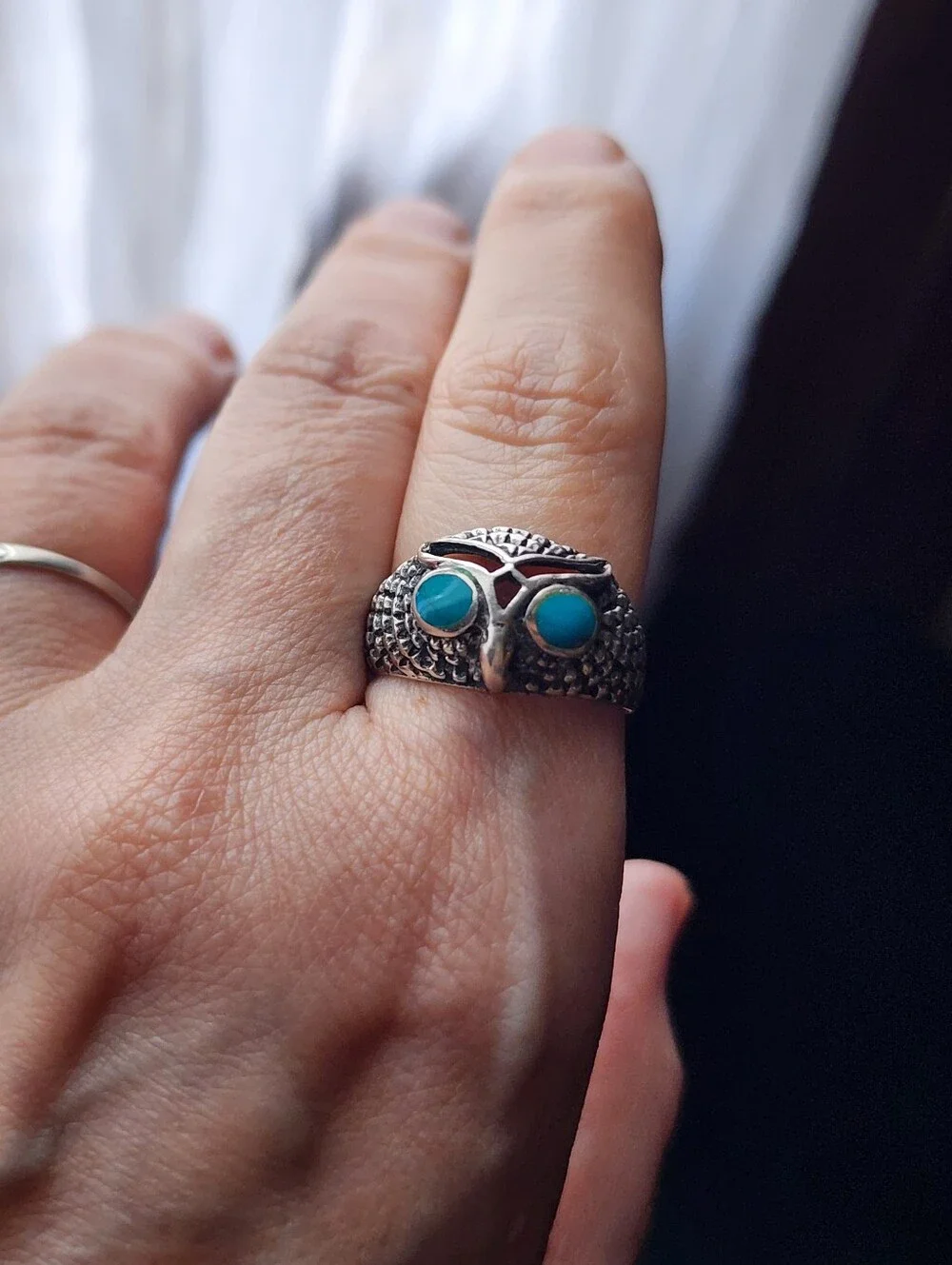 Vintage Sterling Silver & Turquoise Owl Ring